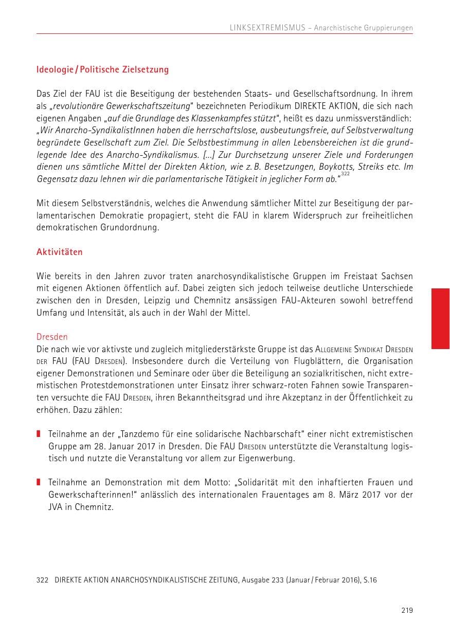 Seite 219 des Verfassungsschutzbericht 2017 Sachsen