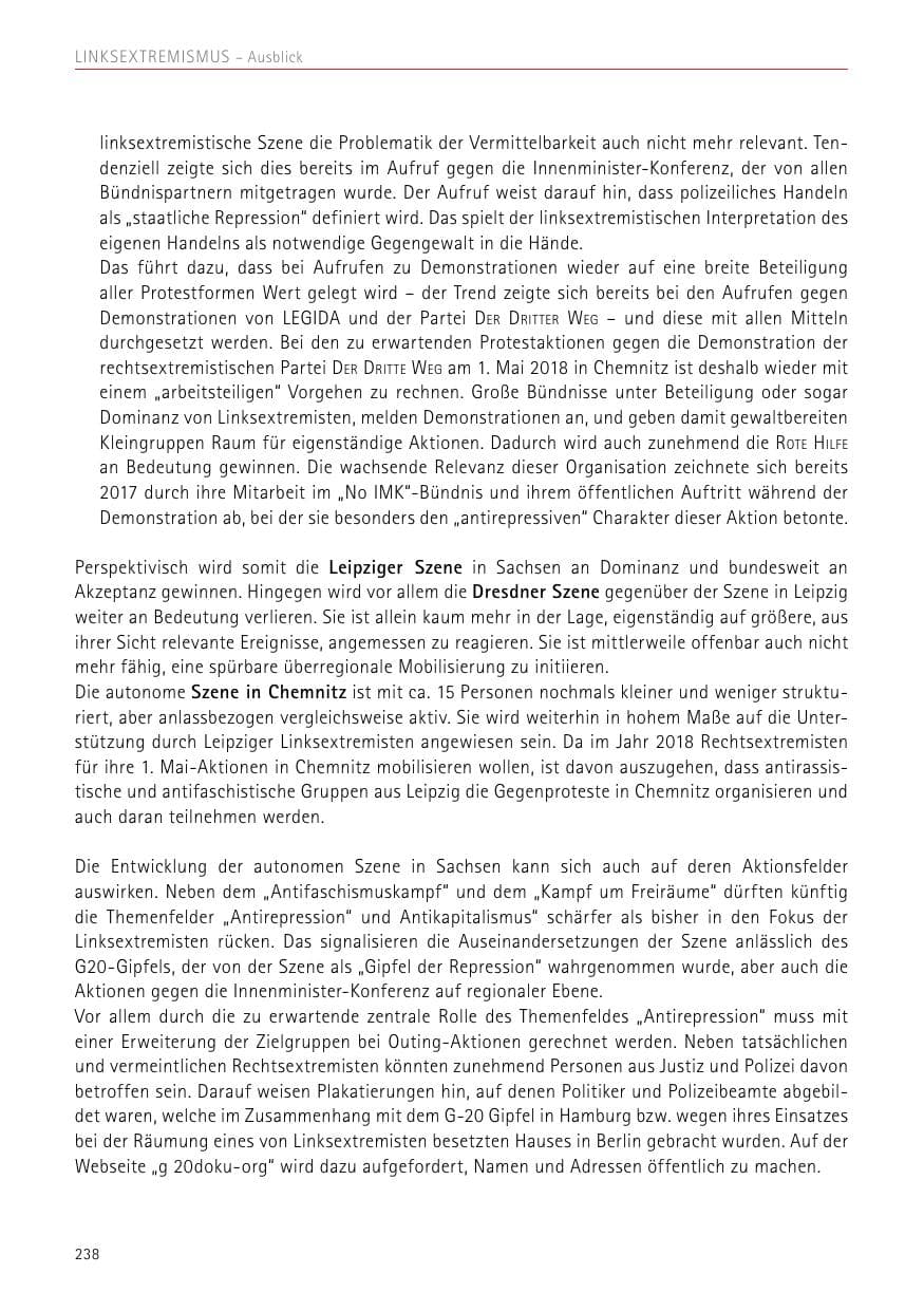 Seite 238 des Verfassungsschutzbericht 2017 Sachsen