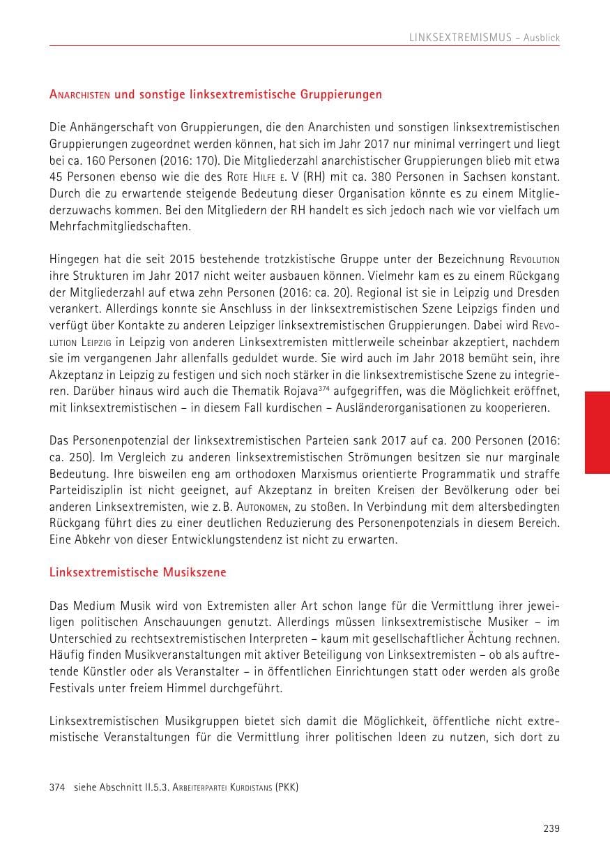 Seite 239 des Verfassungsschutzbericht 2017 Sachsen