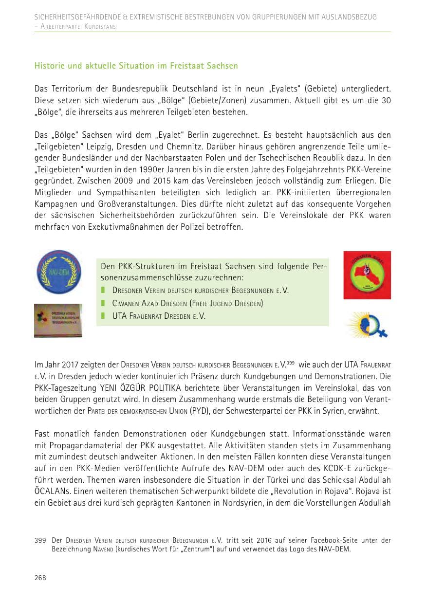 Seite 268 des Verfassungsschutzbericht 2017 Sachsen