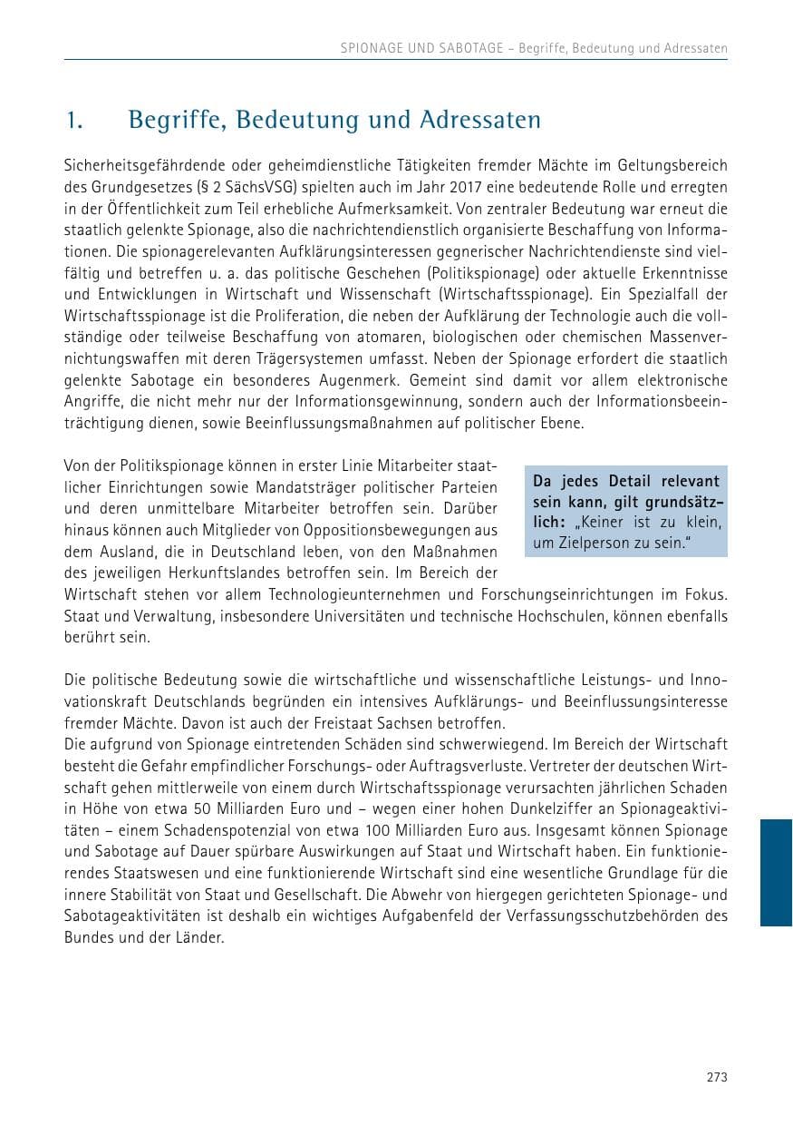 Seite 273 des Verfassungsschutzbericht 2017 Sachsen