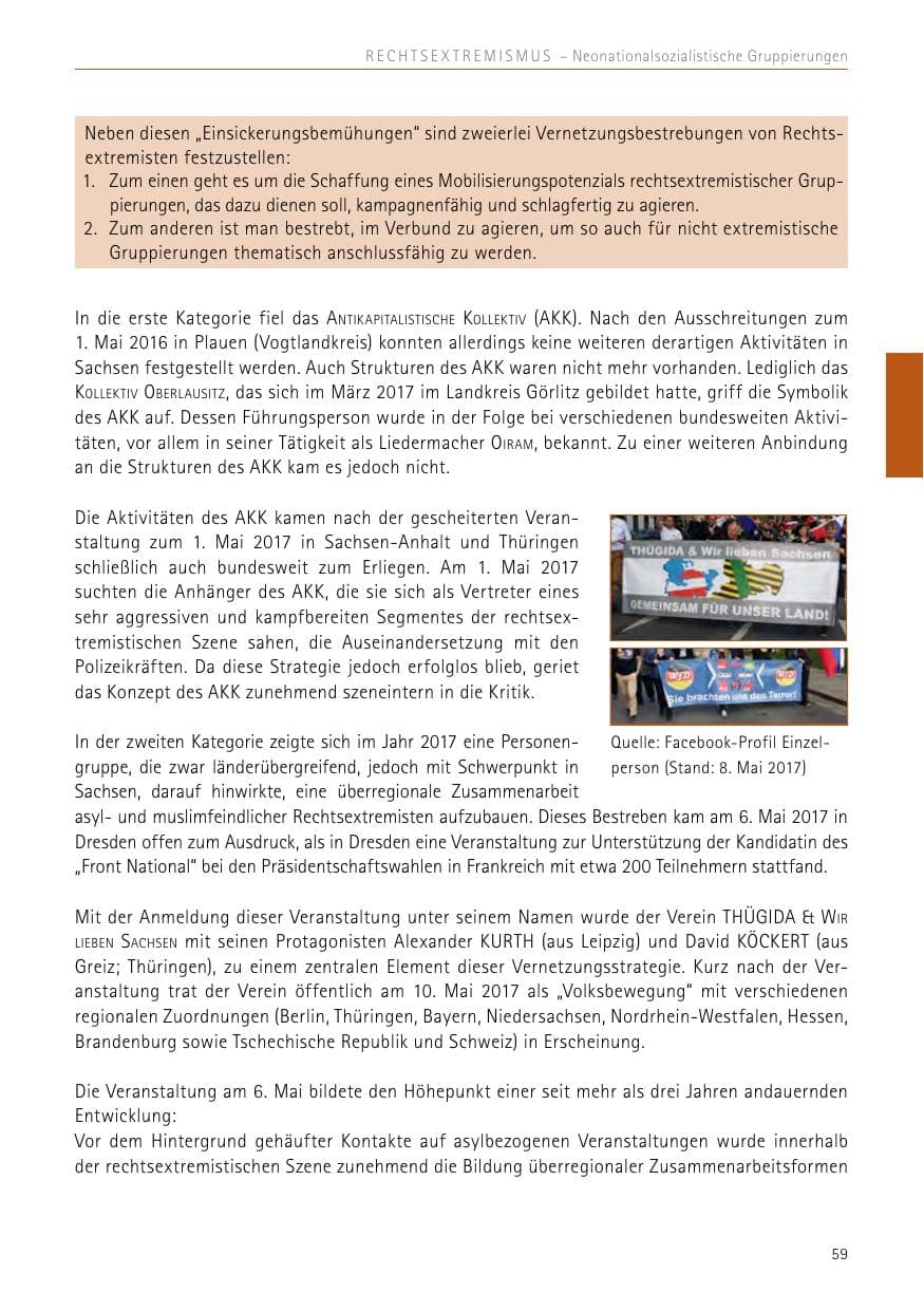 Seite 59 des Verfassungsschutzbericht 2017 Sachsen