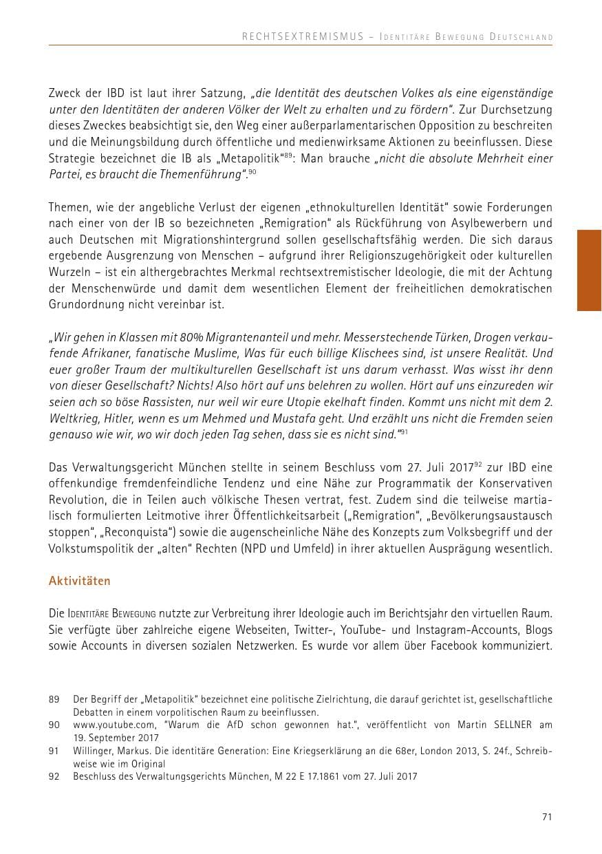 Seite 71 des Verfassungsschutzbericht 2017 Sachsen