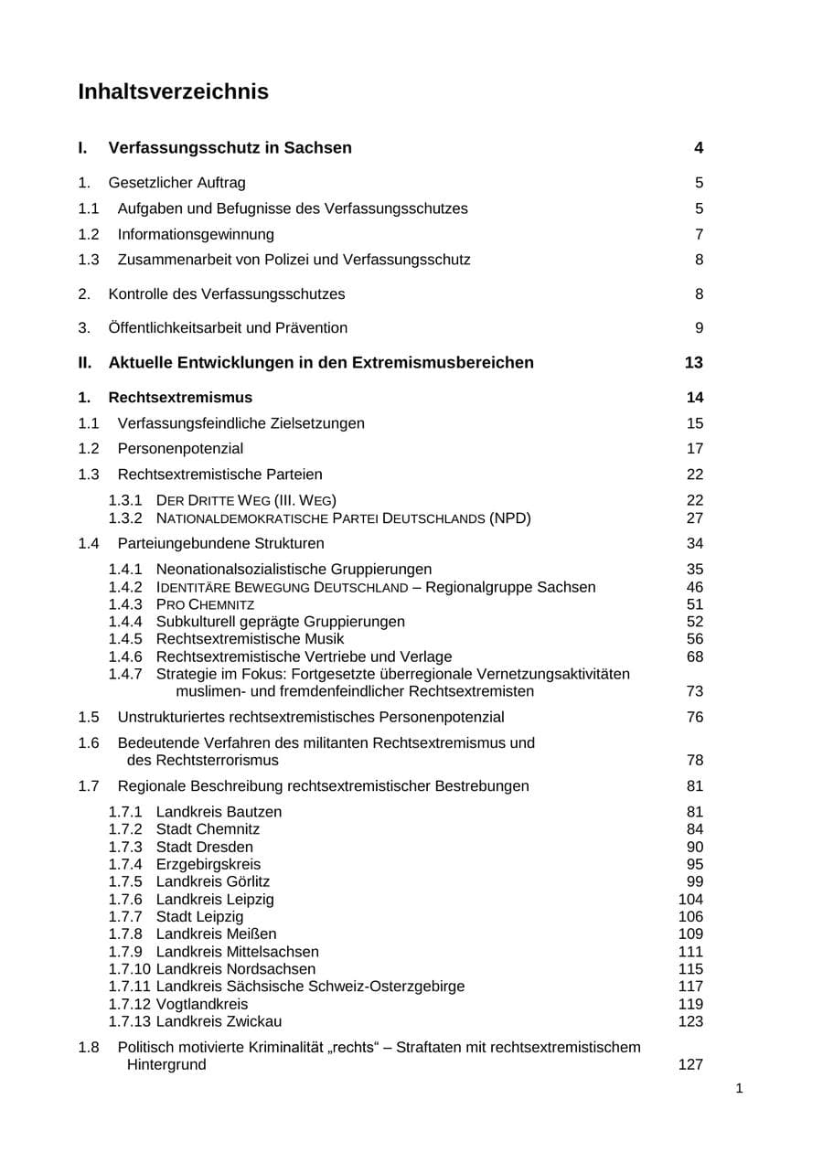 Seite 2 des Verfassungsschutzbericht 2018 Sachsen