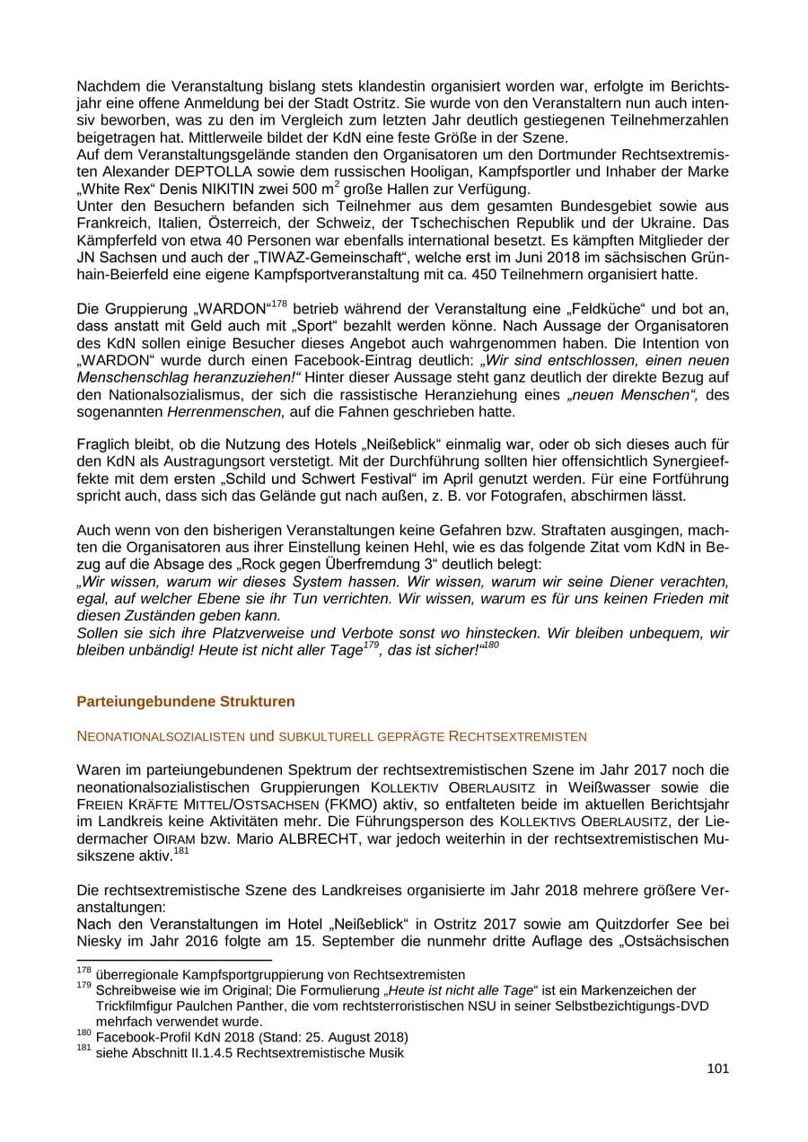 Seite 102 des Verfassungsschutzbericht 2018 Sachsen