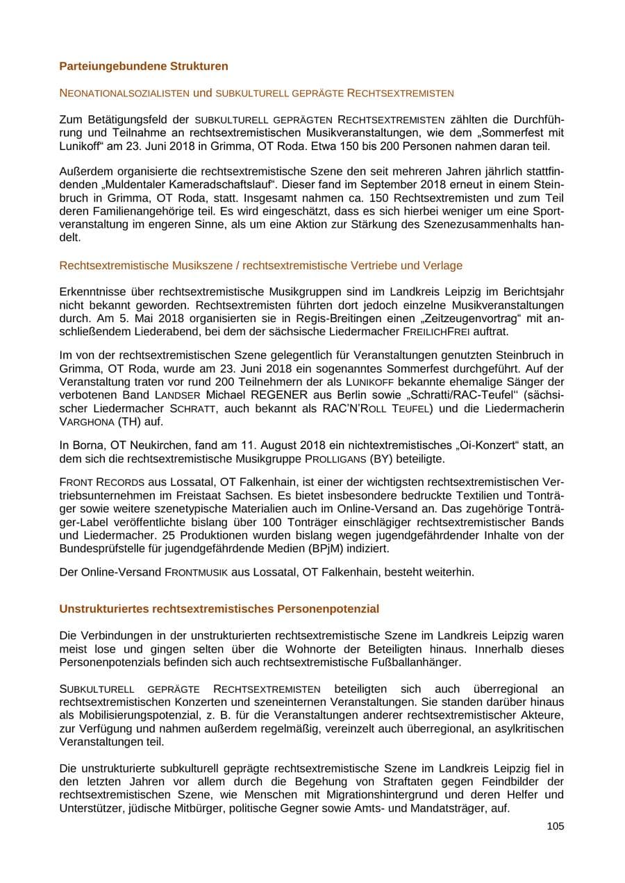 Seite 106 des Verfassungsschutzbericht 2018 Sachsen