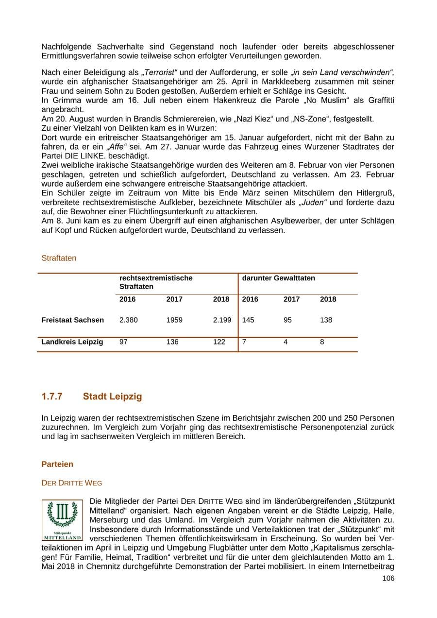 Seite 107 des Verfassungsschutzbericht 2018 Sachsen