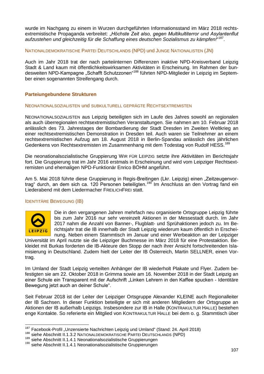 Seite 108 des Verfassungsschutzbericht 2018 Sachsen