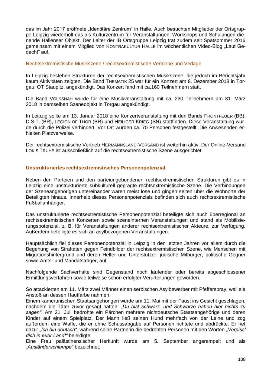 Seite 109 des Verfassungsschutzbericht 2018 Sachsen