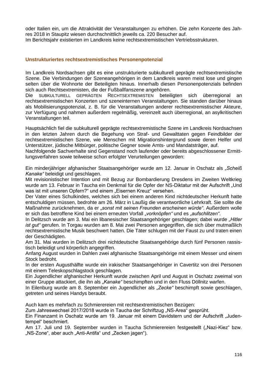 Seite 117 des Verfassungsschutzbericht 2018 Sachsen