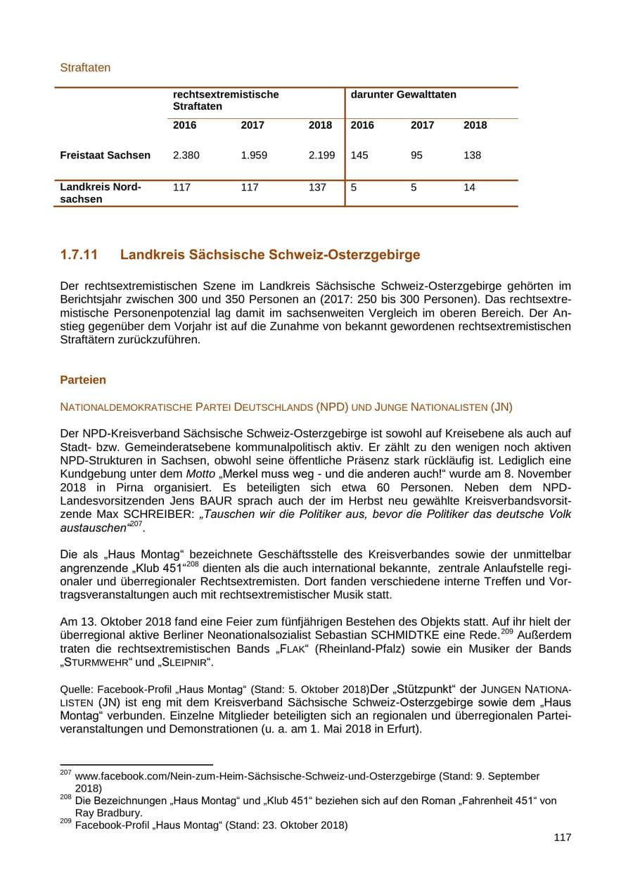 Seite 118 des Verfassungsschutzbericht 2018 Sachsen