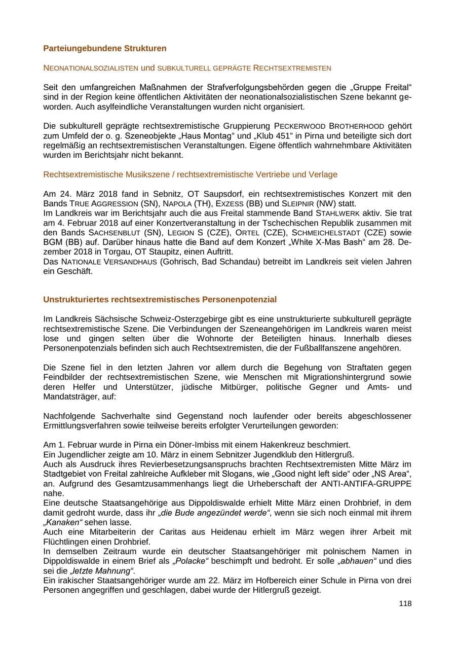 Seite 119 des Verfassungsschutzbericht 2018 Sachsen