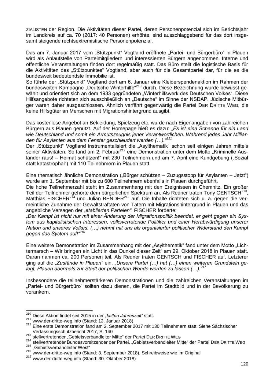 Seite 121 des Verfassungsschutzbericht 2018 Sachsen