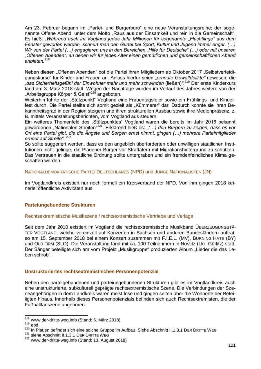Seite 122 des Verfassungsschutzbericht 2018 Sachsen