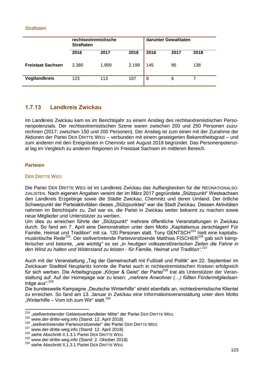 Seite 124 des Verfassungsschutzbericht 2018 Sachsen