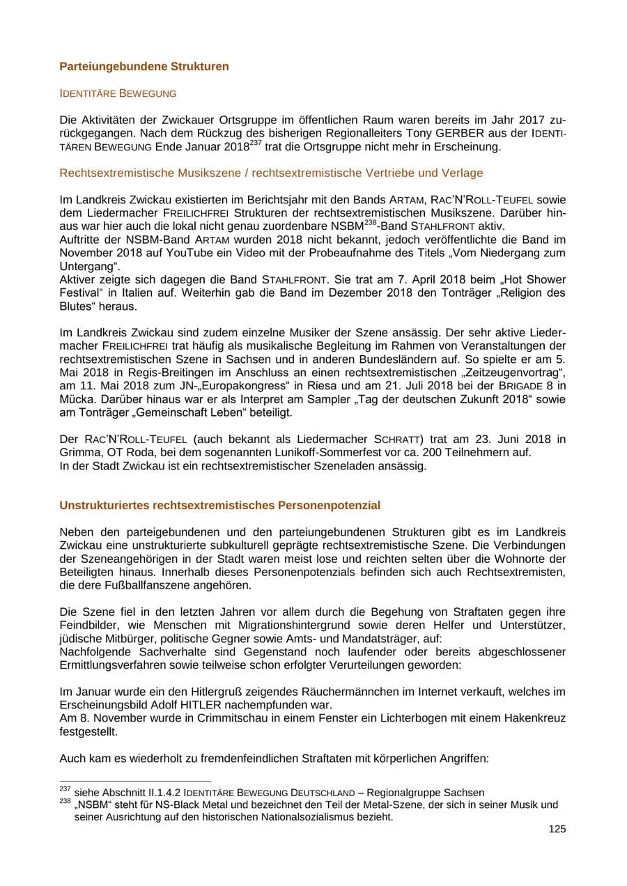 Seite 126 des Verfassungsschutzbericht 2018 Sachsen