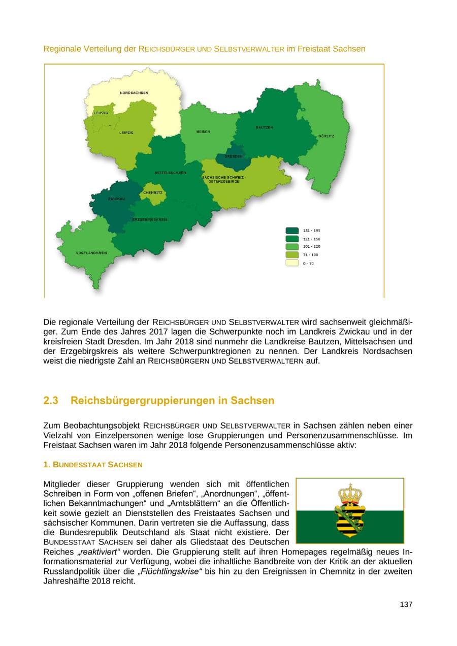 Seite 138 des Verfassungsschutzbericht 2018 Sachsen