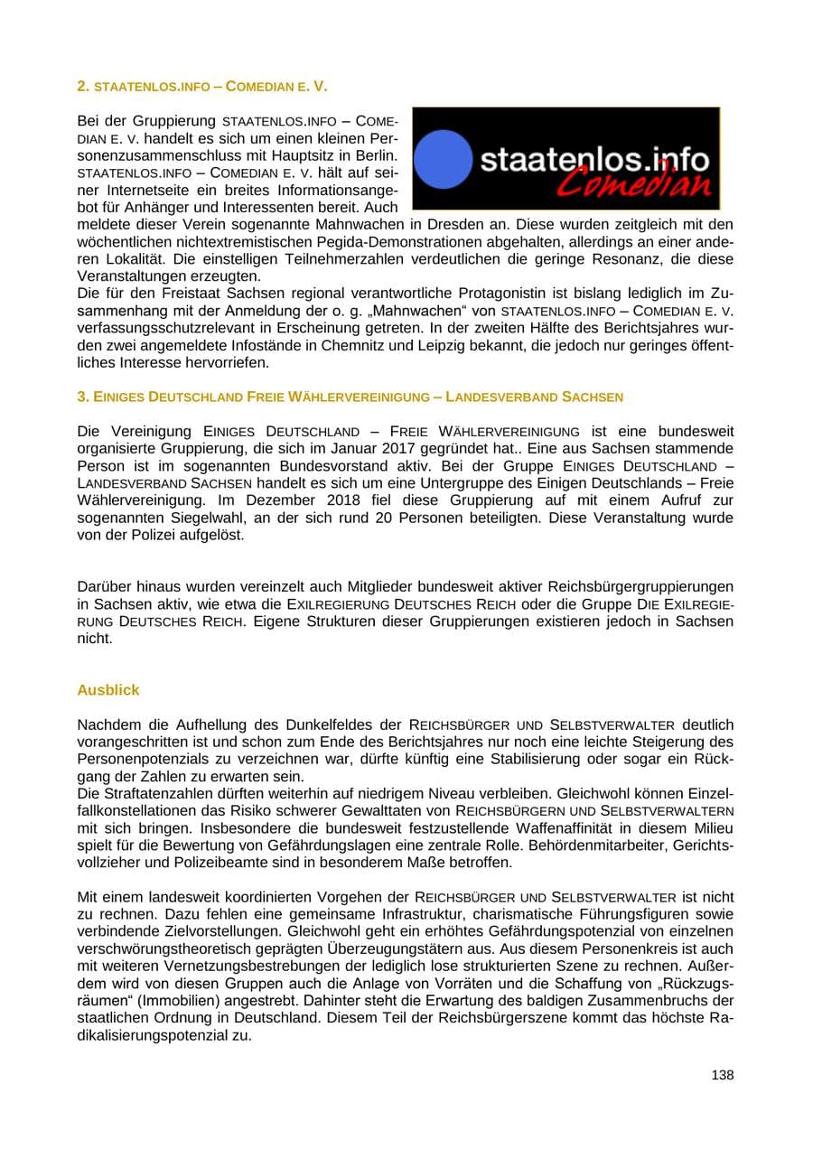 Seite 139 des Verfassungsschutzbericht 2018 Sachsen