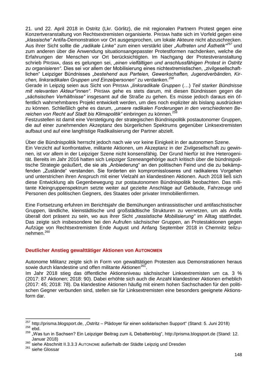 Seite 149 des Verfassungsschutzbericht 2018 Sachsen