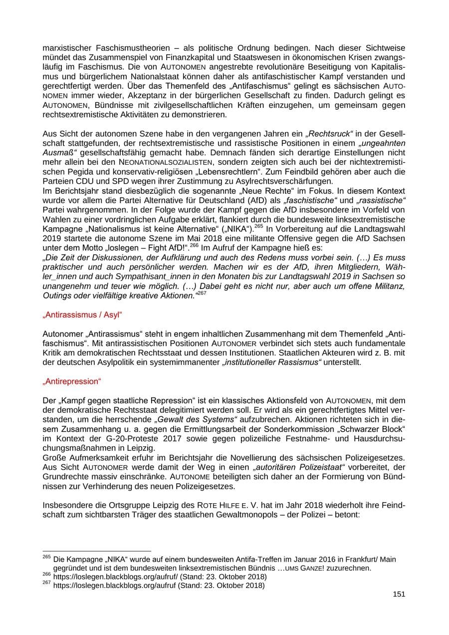Seite 152 des Verfassungsschutzbericht 2018 Sachsen