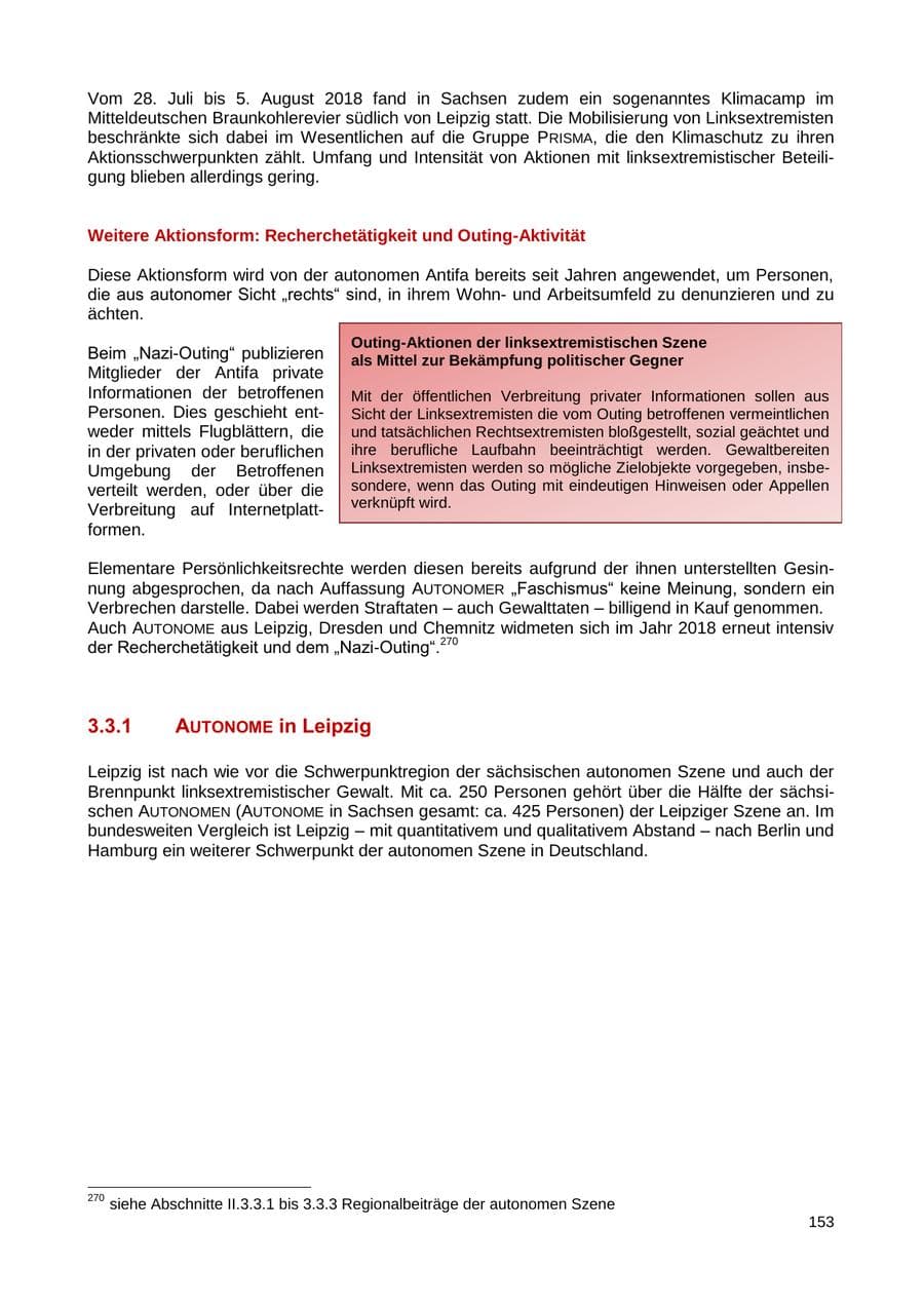 Seite 154 des Verfassungsschutzbericht 2018 Sachsen