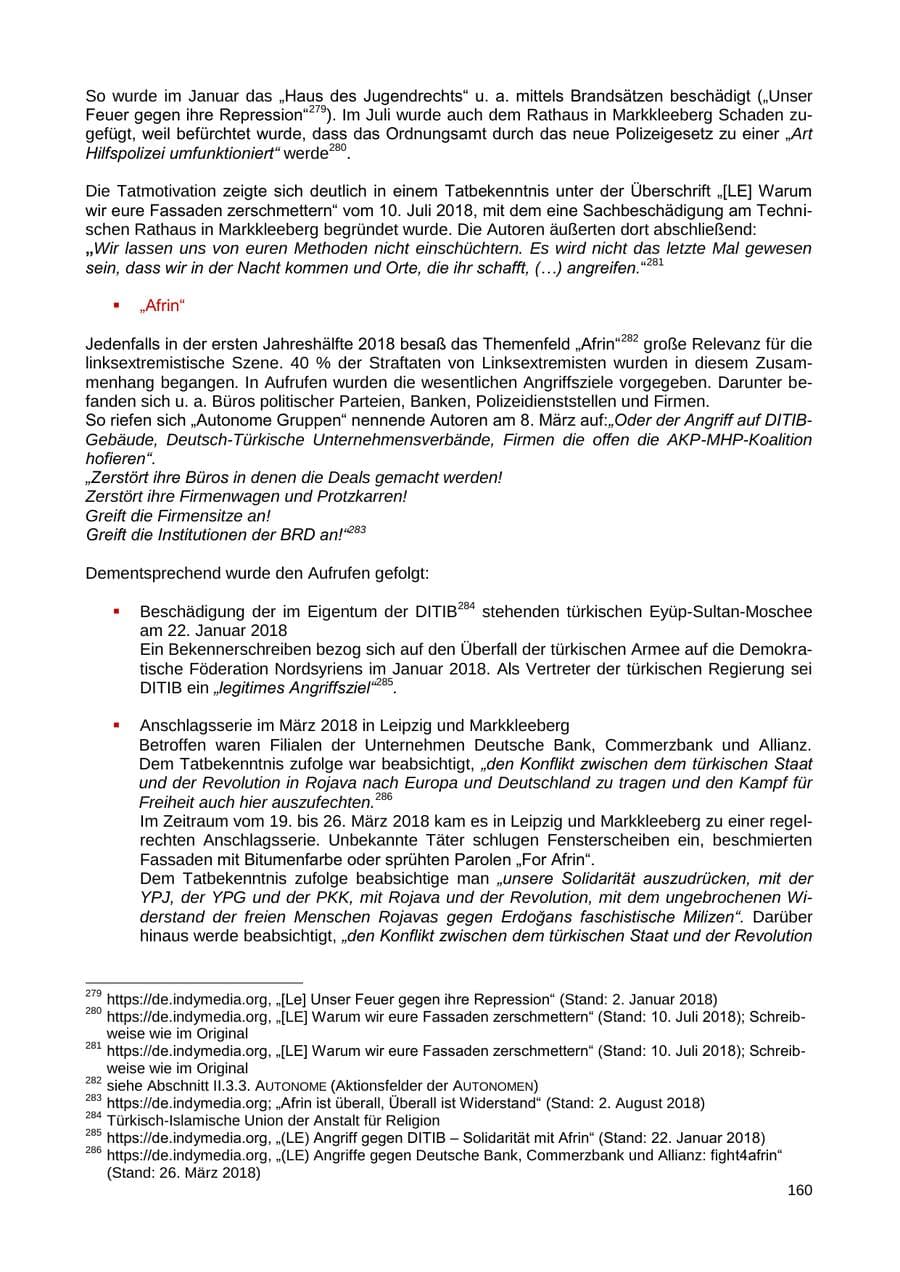 Seite 161 des Verfassungsschutzbericht 2018 Sachsen