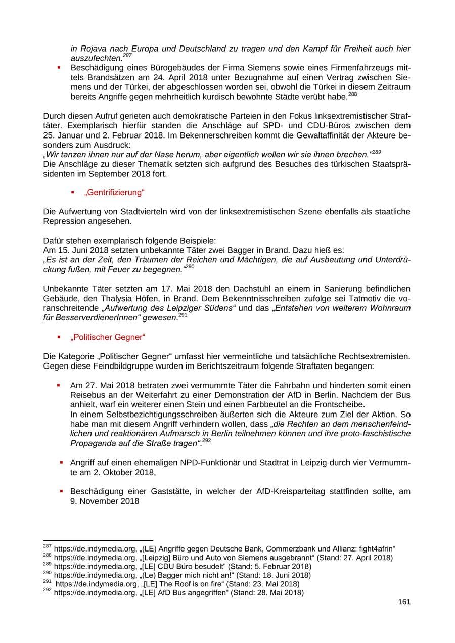 Seite 162 des Verfassungsschutzbericht 2018 Sachsen