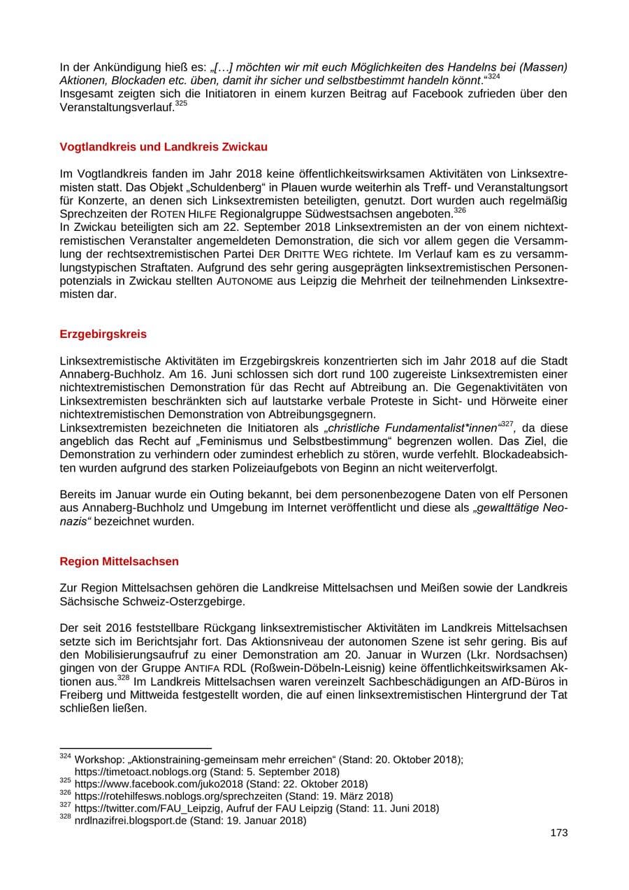 Seite 174 des Verfassungsschutzbericht 2018 Sachsen