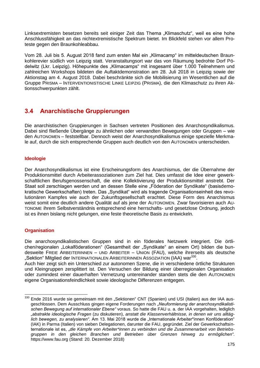 Seite 176 des Verfassungsschutzbericht 2018 Sachsen