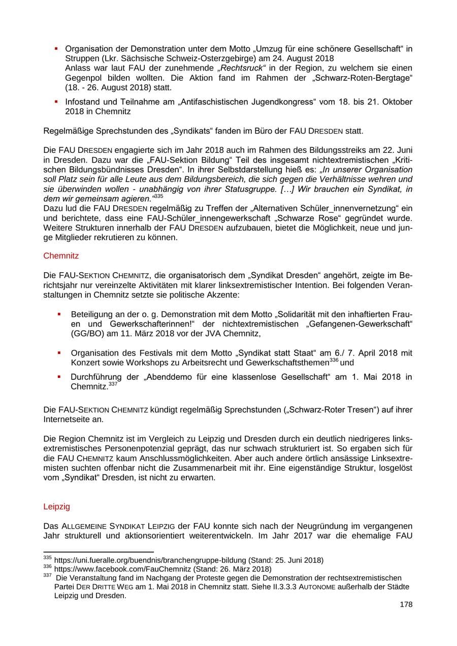 Seite 179 des Verfassungsschutzbericht 2018 Sachsen