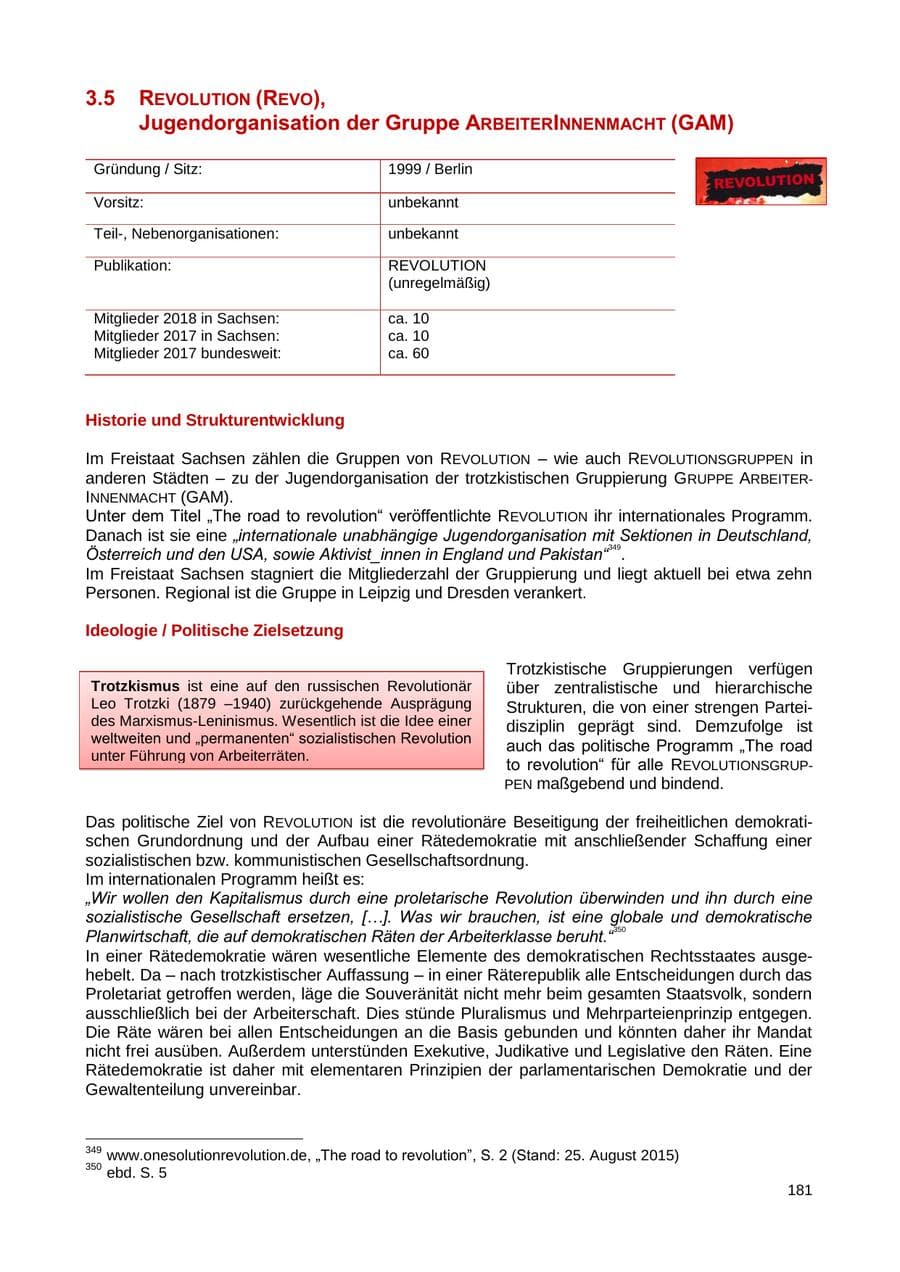 Seite 182 des Verfassungsschutzbericht 2018 Sachsen