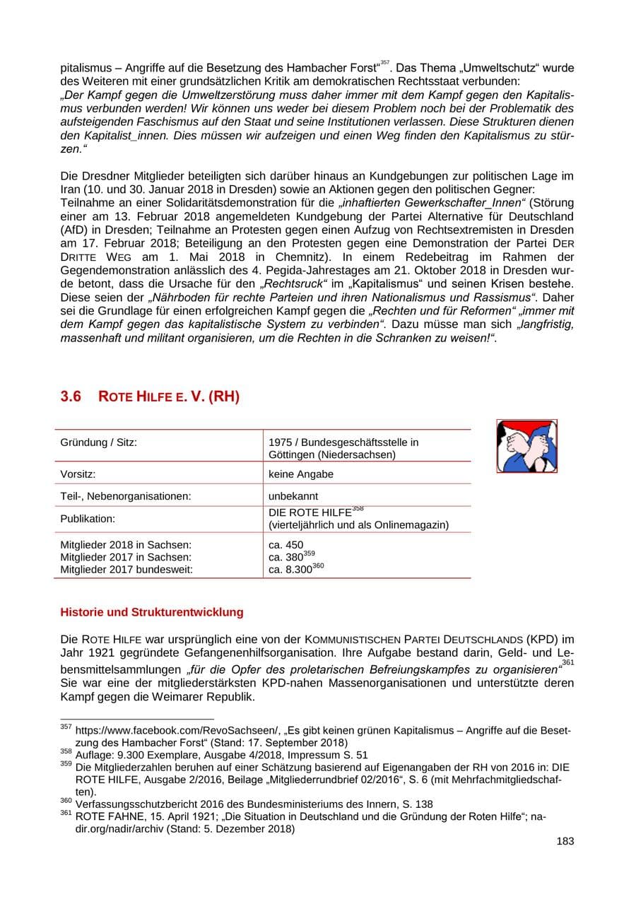 Seite 184 des Verfassungsschutzbericht 2018 Sachsen