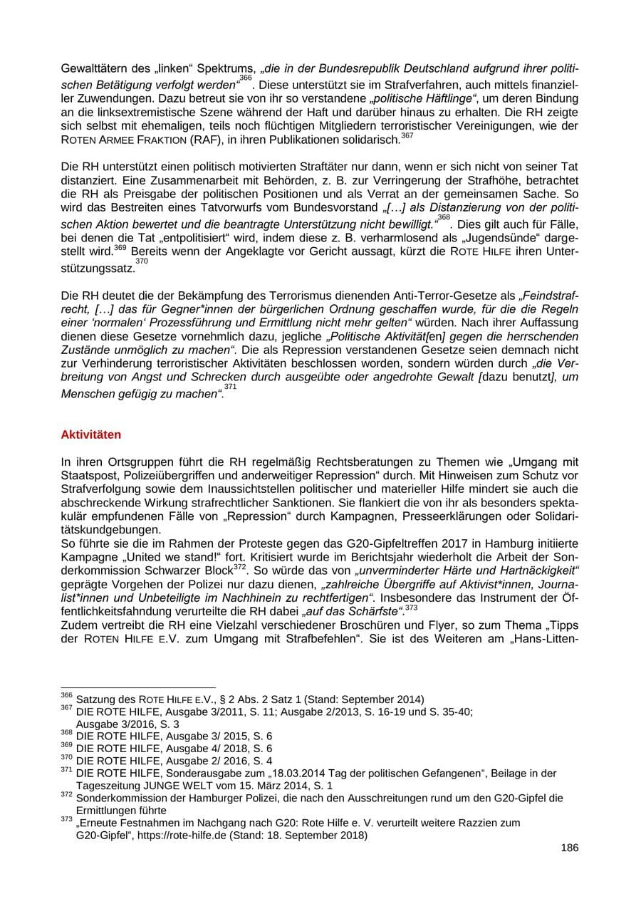 Seite 187 des Verfassungsschutzbericht 2018 Sachsen