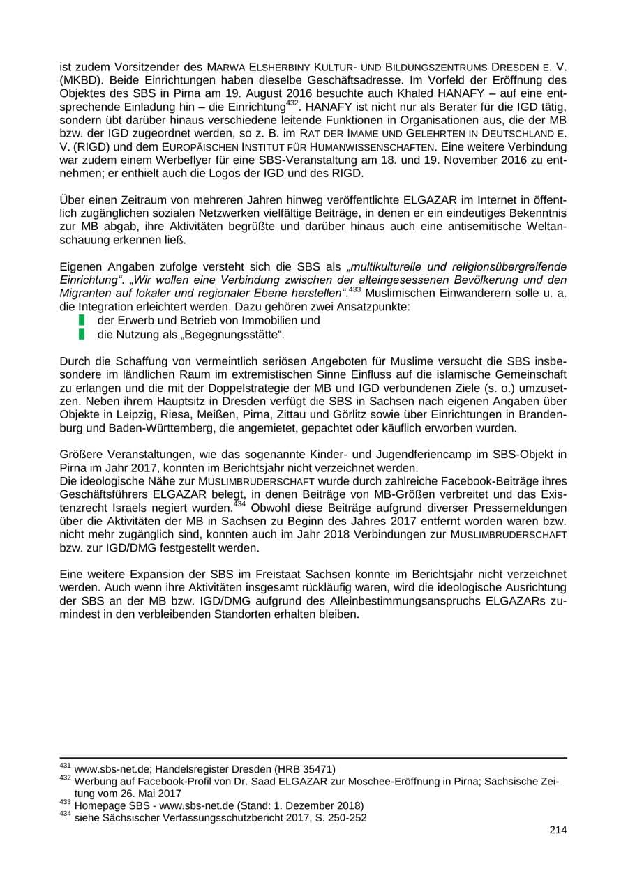 Seite 207 des Verfassungsschutzbericht 2018 Sachsen
