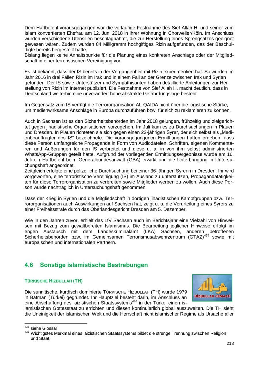 Seite 211 des Verfassungsschutzbericht 2018 Sachsen