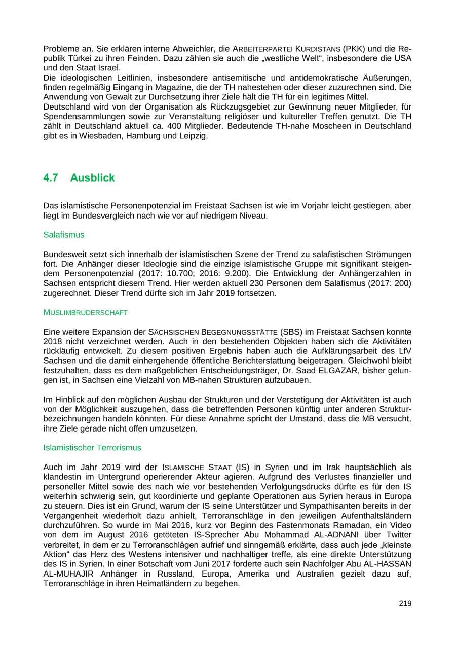 Seite 212 des Verfassungsschutzbericht 2018 Sachsen