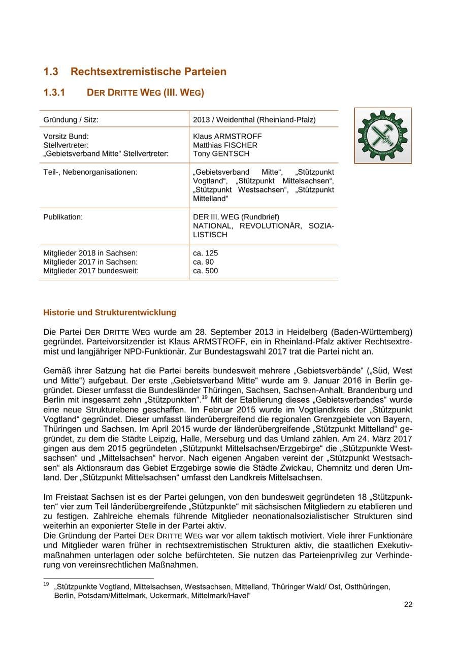 Seite 23 des Verfassungsschutzbericht 2018 Sachsen