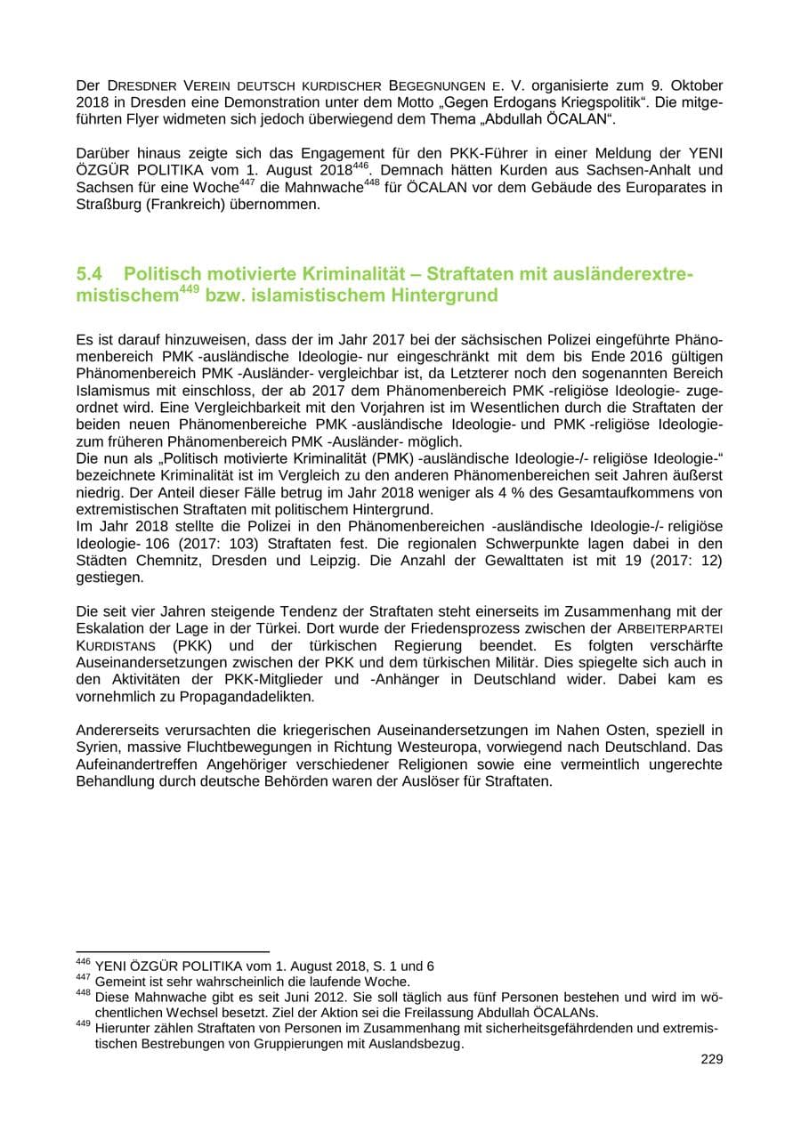 Seite 222 des Verfassungsschutzbericht 2018 Sachsen