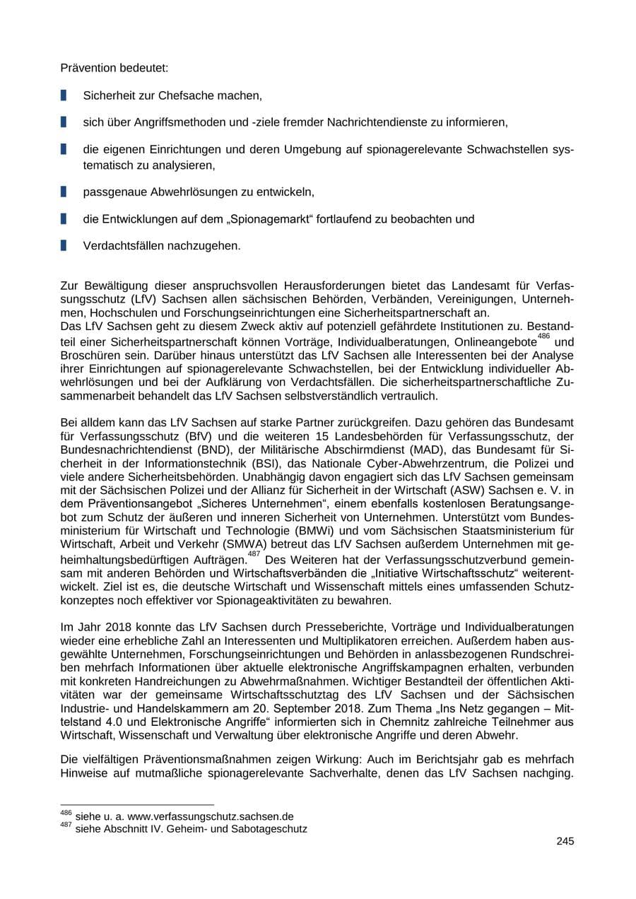 Seite 238 des Verfassungsschutzbericht 2018 Sachsen