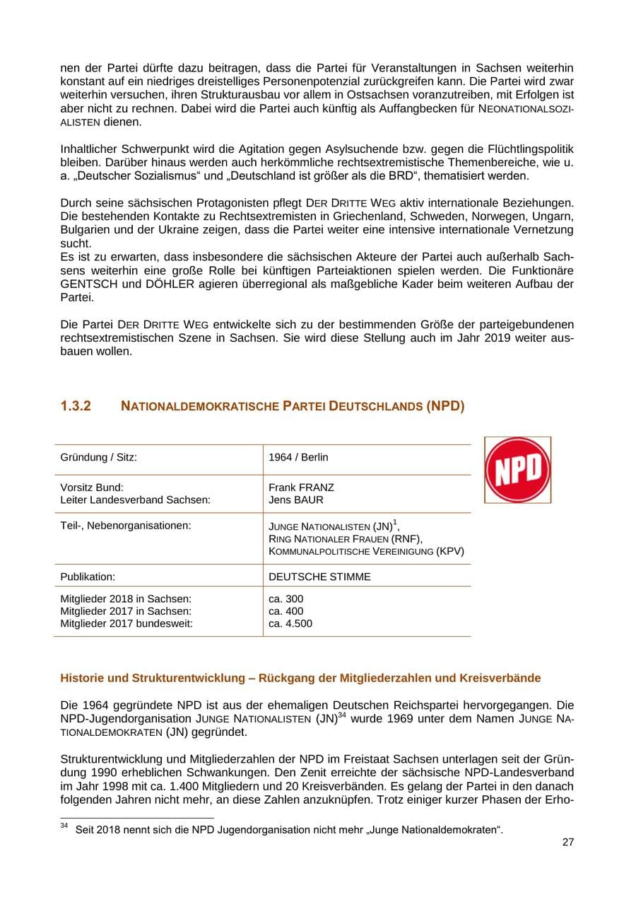 Seite 28 des Verfassungsschutzbericht 2018 Sachsen