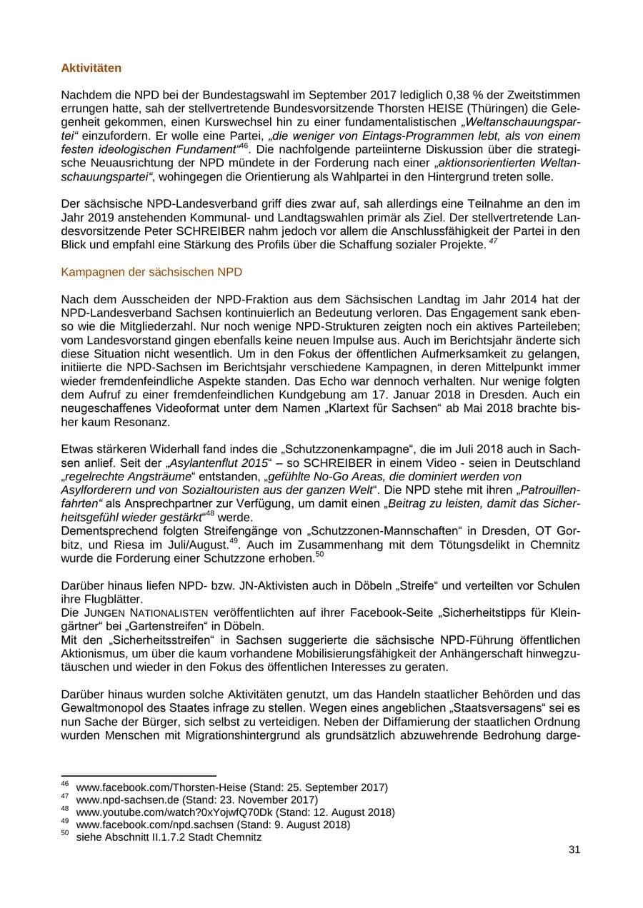 Seite 32 des Verfassungsschutzbericht 2018 Sachsen