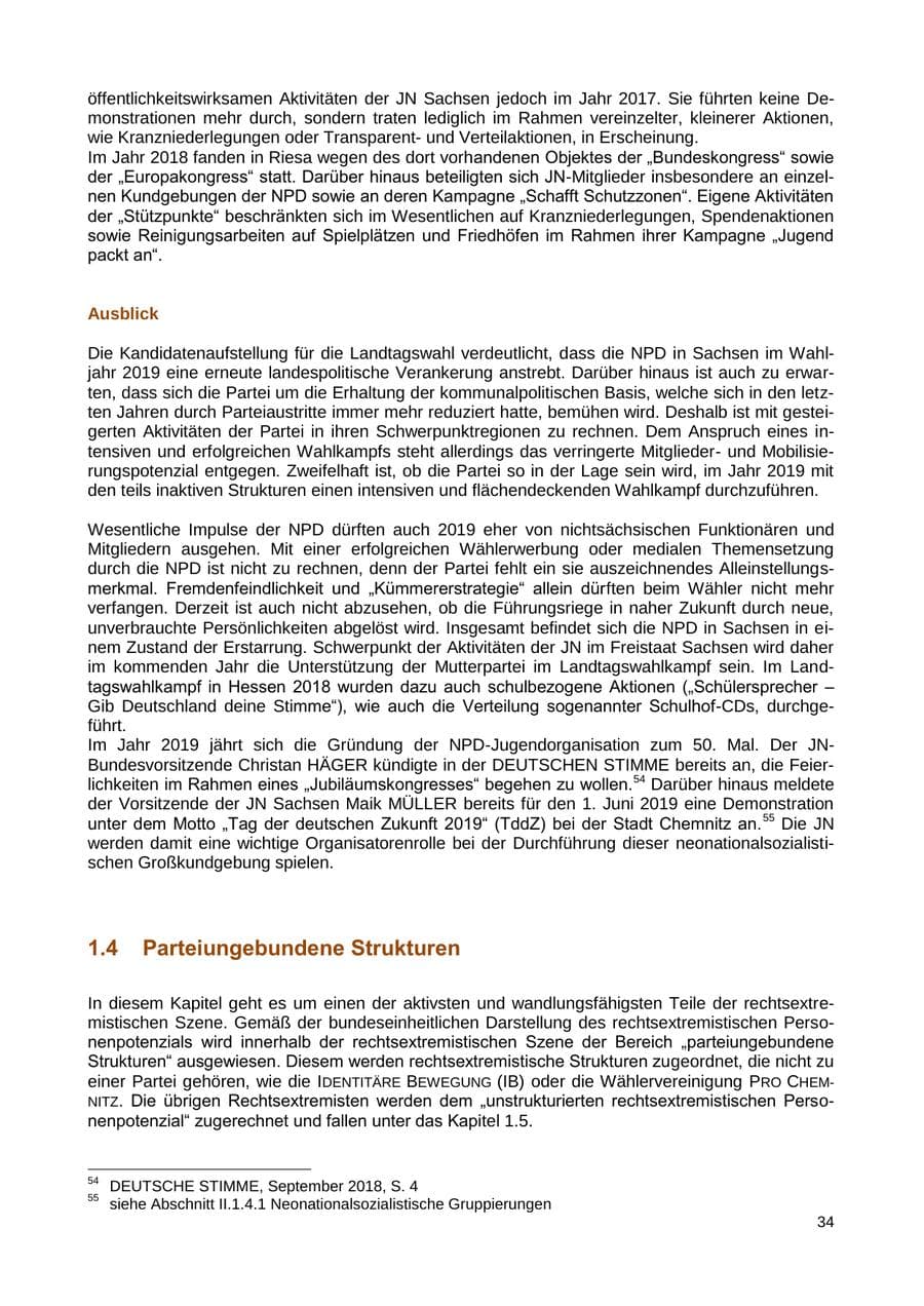 Seite 35 des Verfassungsschutzbericht 2018 Sachsen