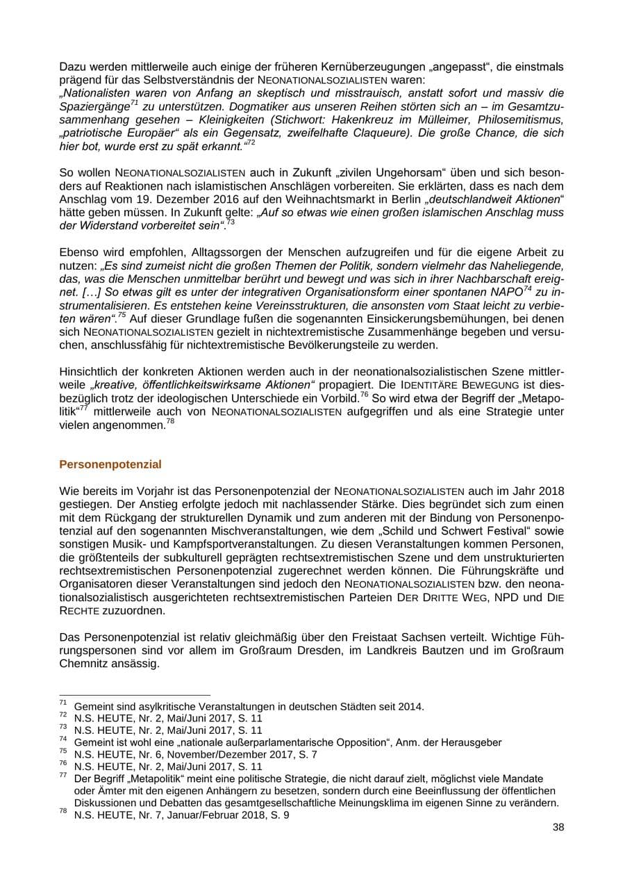 Seite 39 des Verfassungsschutzbericht 2018 Sachsen