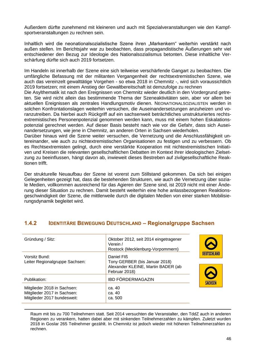 Seite 47 des Verfassungsschutzbericht 2018 Sachsen