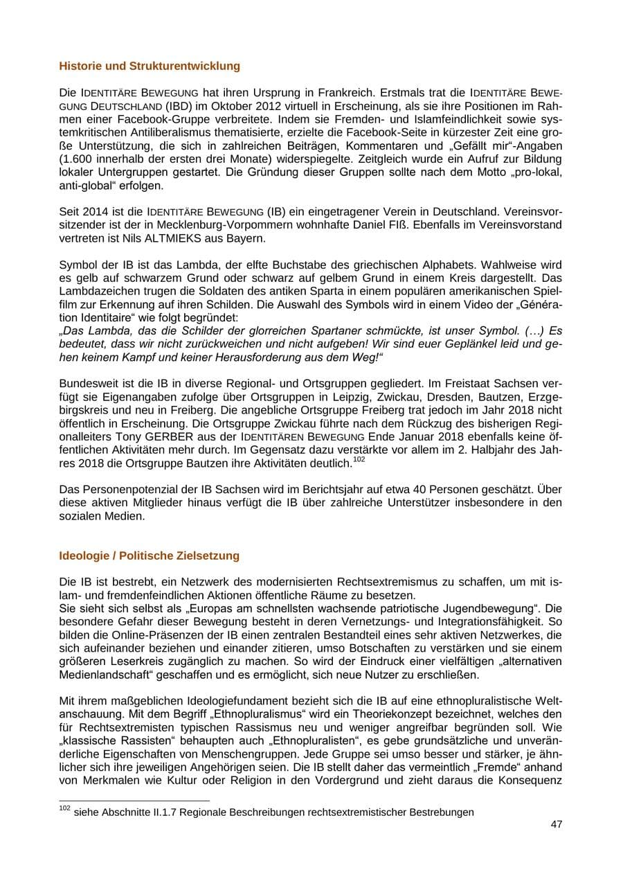 Seite 48 des Verfassungsschutzbericht 2018 Sachsen