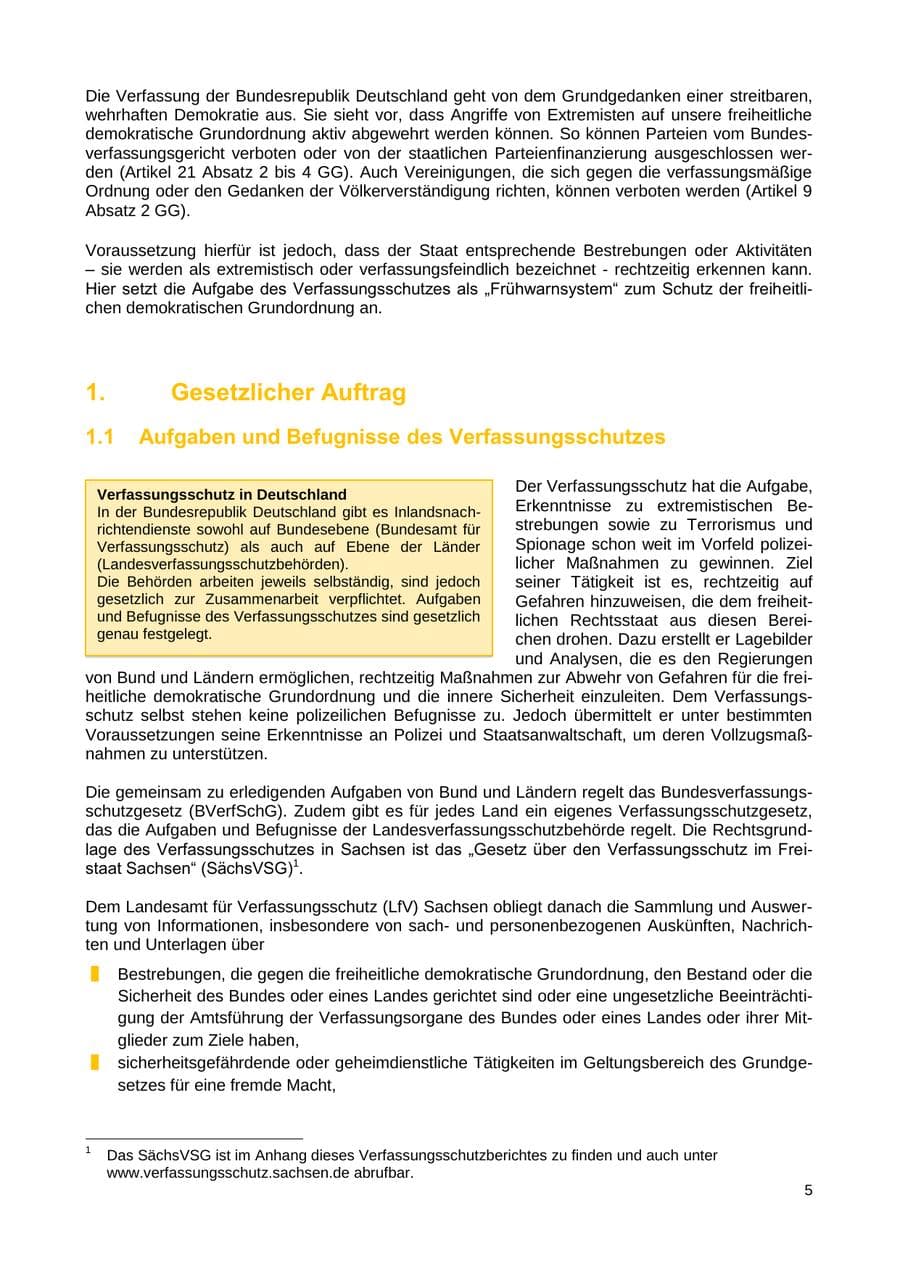 Seite 6 des Verfassungsschutzbericht 2018 Sachsen