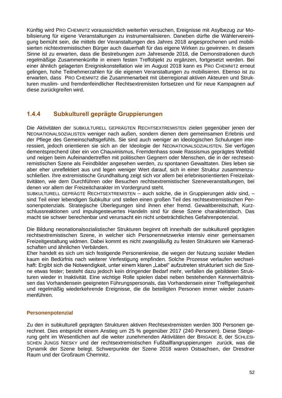 Seite 53 des Verfassungsschutzbericht 2018 Sachsen
