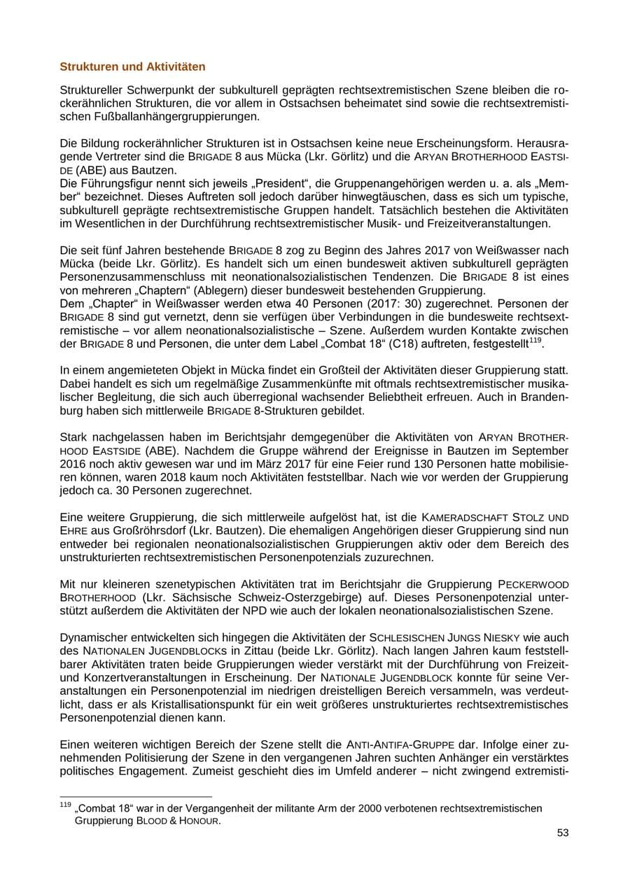 Seite 54 des Verfassungsschutzbericht 2018 Sachsen