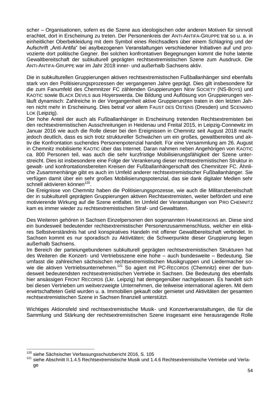 Seite 55 des Verfassungsschutzbericht 2018 Sachsen