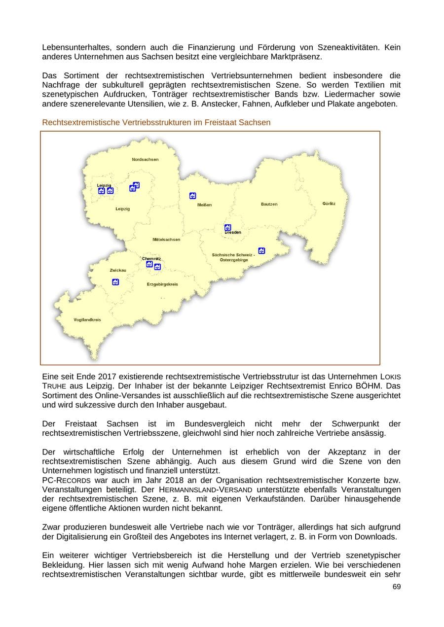 Seite 70 des Verfassungsschutzbericht 2018 Sachsen